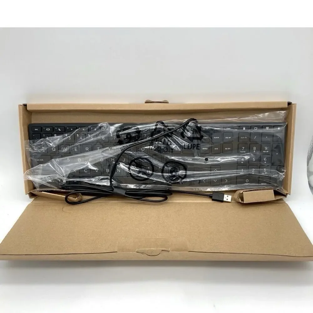 HP L96909-001 Desktop 320K Black Slim Wired Quiet QWERTY PC Computer Keyboard